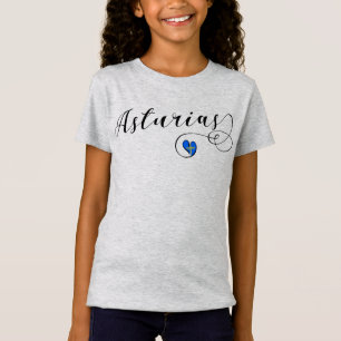 Camiseta Astúrias Flag Heart, Asturies, Espanha
