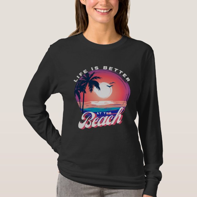Camiseta At The Beach Retro Summer Vacation Palm Trees (Frente)