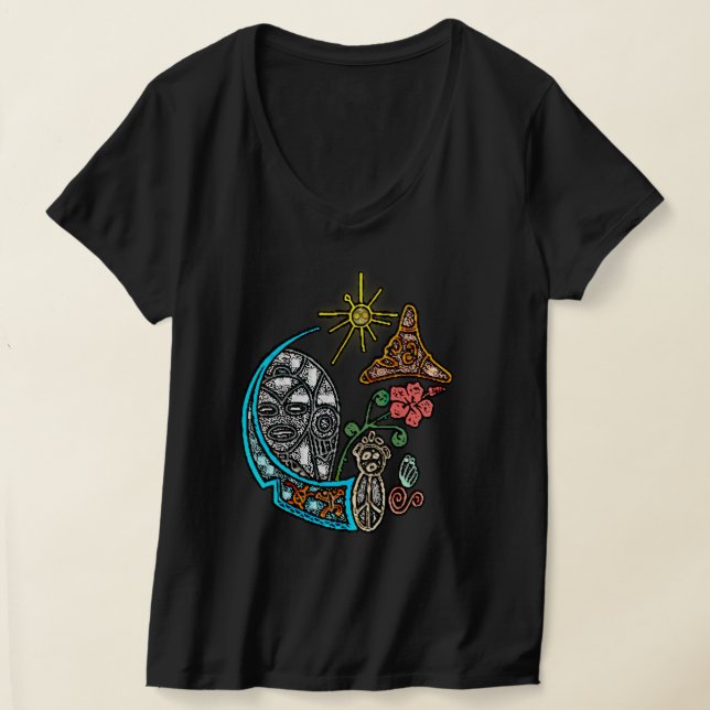 Camiseta Atabey Taino Goddese Símbolos Indígenas V-neck (Postura )