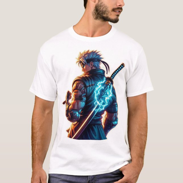 Camiseta Atacar Primeiro. Queimar Brighter." Cyberpunk Anim (Frente)
