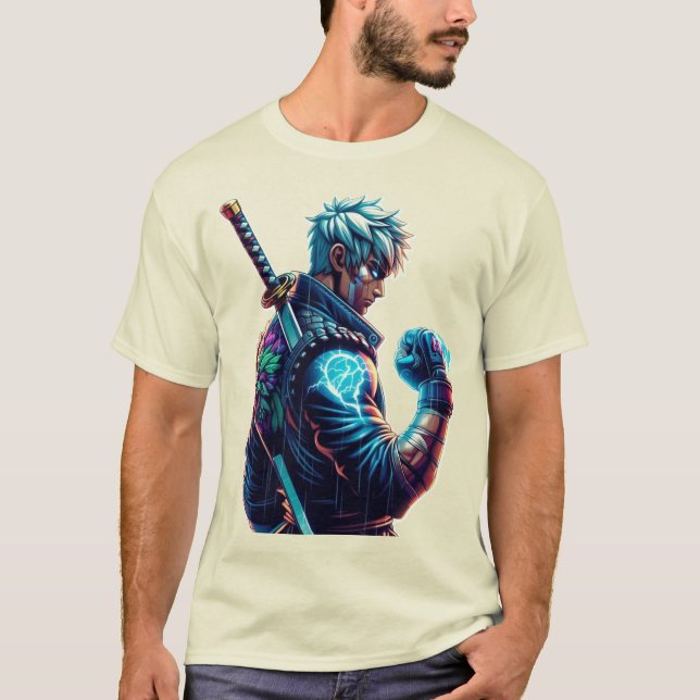 Camiseta Atacar Primeiro. Queimar Brighter." Cyberpunk Anim (Frente)