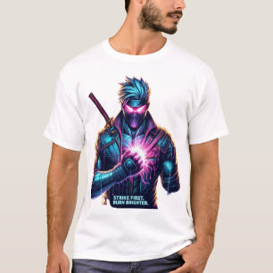 Camiseta Atacar Primeiro. Queimar Brighter." Cyberpunk Anim