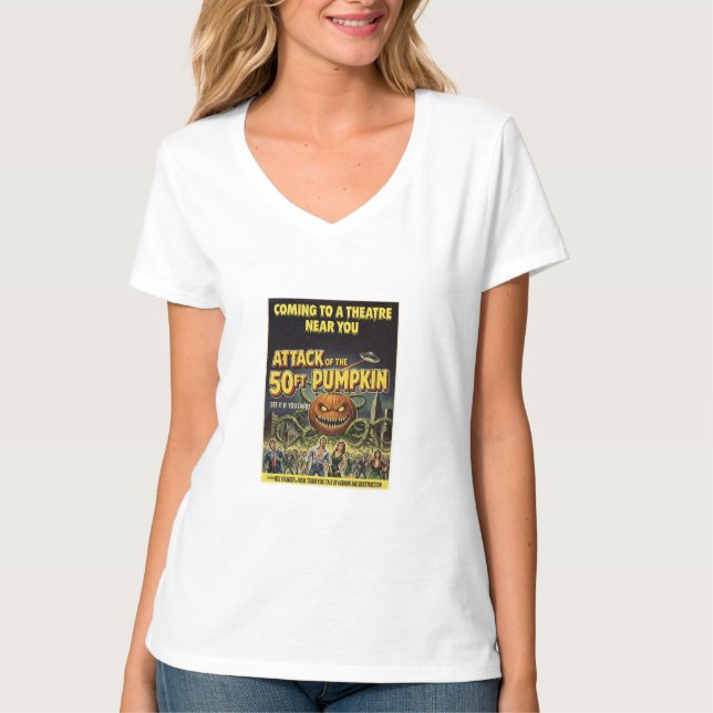 Camiseta Ataque da Pumpkin de 50 pés (Frente)