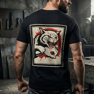 Camiseta Ataque Felino Furioso Gato Arisco Sangrento Preto