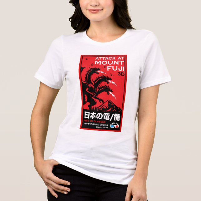 Camiseta Ataque Kaiju Japonês No Monte Fiji (Frente)