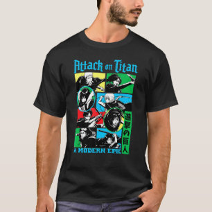 Camiseta Ataque na Colagem de Quadros de Caracteres de Titã
