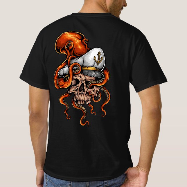 Camiseta Ataque Octopus Capta Náutico Crânio (Verso)