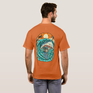 Camiseta Ataques de Tubarão ao Esqueleto Surfista na Praia