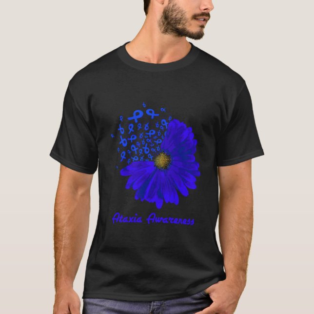 Camiseta Ataxia Sensibilização Fita Azul Fita De Girassol E (Frente)
