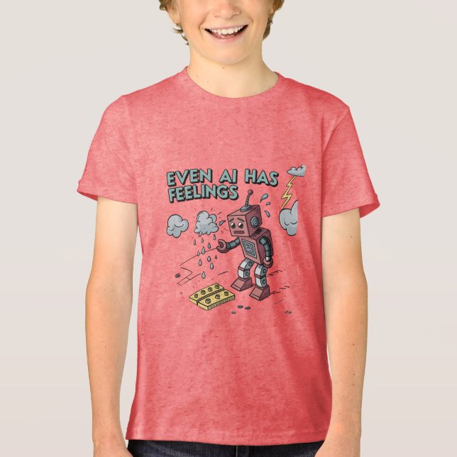 Camiseta Até A IA Tem Sentimentos - Engraçado Robô Retro Te (Frente)