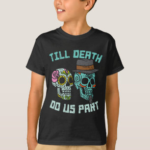 Camiseta Ate a morte caveiras de açúcar doces de Halloween 