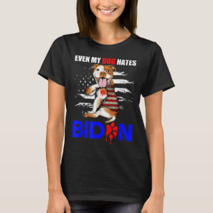 Camiseta Até Meu Cachorro Odeia Biden USA Flag Pitbull T Sh