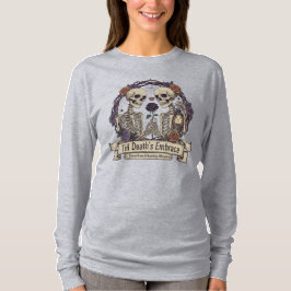 Camiseta "Até o abraço da morte" Esqueleto Gótico Leve Long