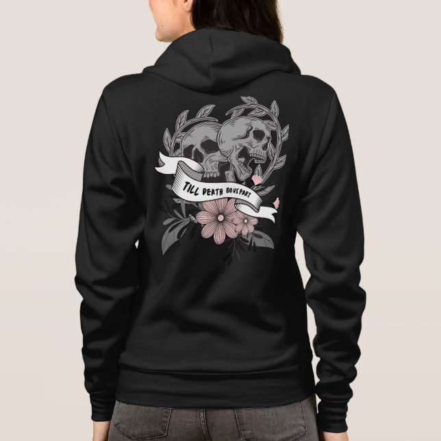 Camiseta Até que a morte nos separe cinza flores de crânio  (Verso)