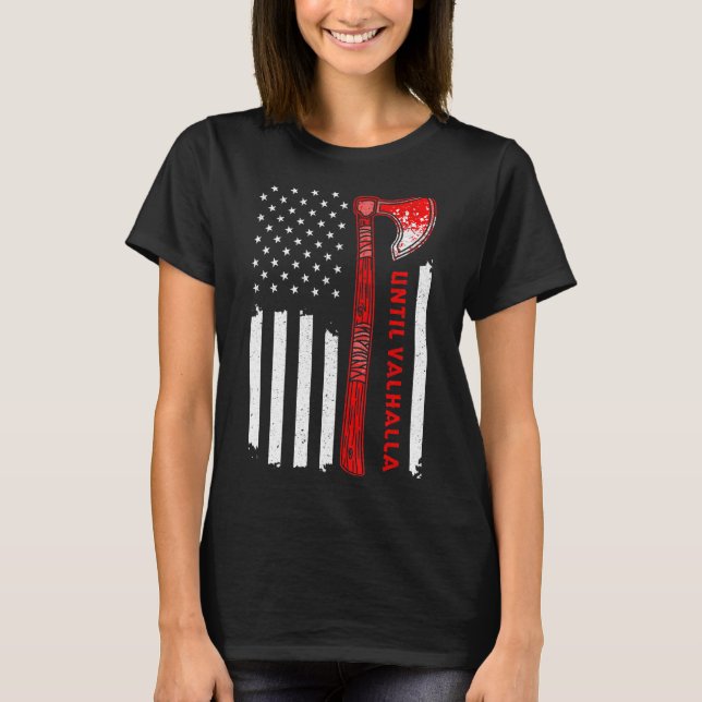 Camiseta Até Valhalla American Flag U2013 Vikings Ax Or (Frente)