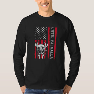 Camiseta Até Valhalla Bandeira Nórdica dos EUA Vintage Til