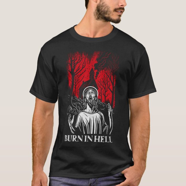 Camiseta Ateísta Anti-Religião O Metal Negro Satânico Queim (Frente)