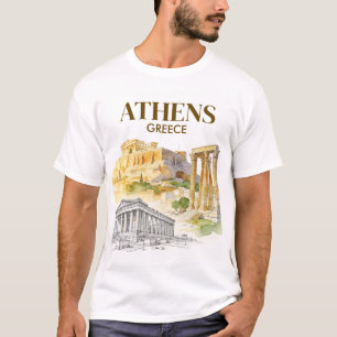 Camiseta Atenas Grécia Acrópole Aquarela Personalizada