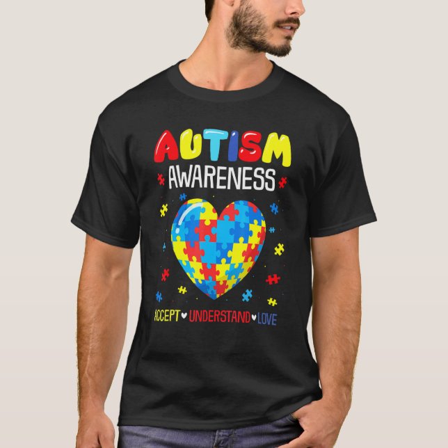 Camiseta Atenção ao Coração quebra-cabeça Compreender Autis (Frente)
