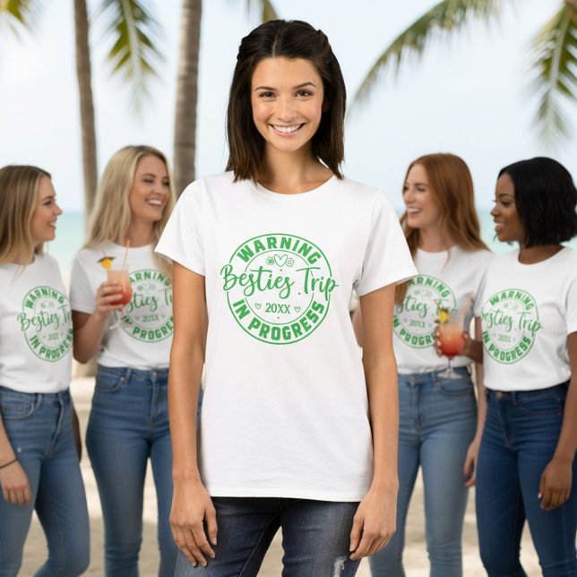 Camiseta Atenção Besties em Progresso Verde em Branco (Criador carregado)