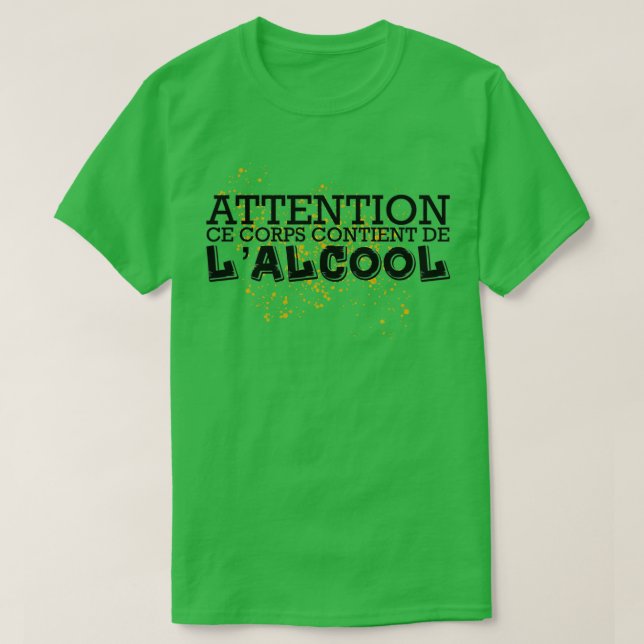 Camiseta Atenção Este corpo contém álcool (Frente do Design)