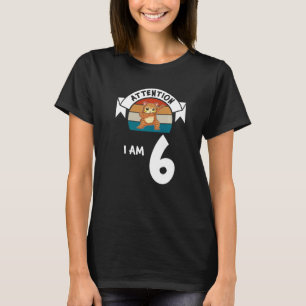 Camiseta Atenção, eu sou 6 6 de Aniversário do Gato