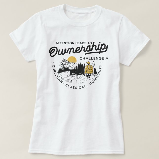 Camiseta Atenção leva ao desafio de propriedade A (Frente do Design)