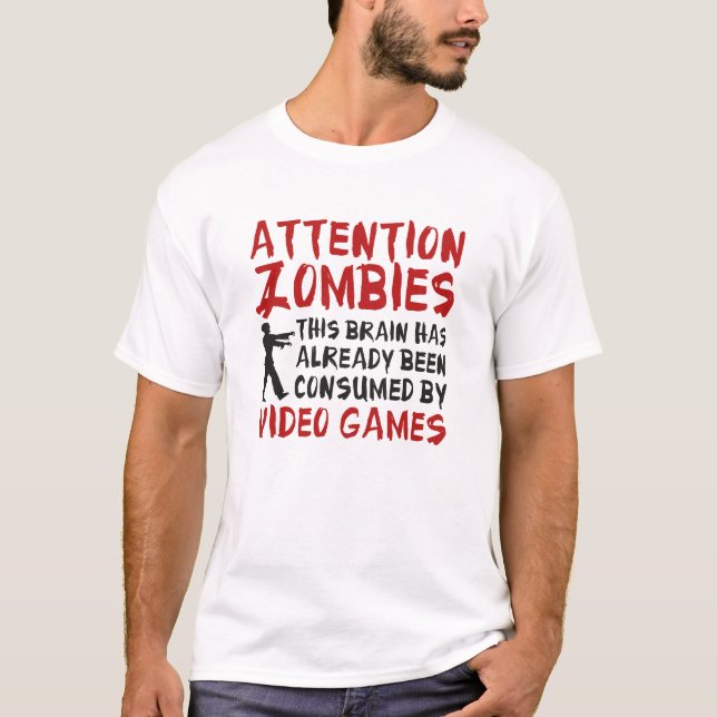 Camiseta Atenção Vídeo Games Zumbis (Frente)