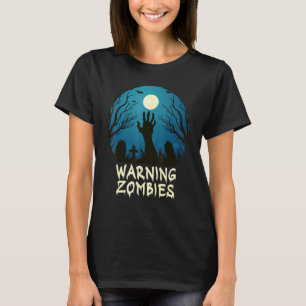 Camiseta Atenção Zumbi Cemitério ao Luar - Crianças Assusta
