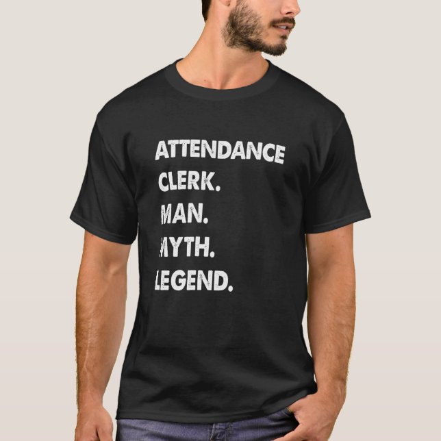 Camiseta Atendimento Clerk Man Myth Legend (Frente)