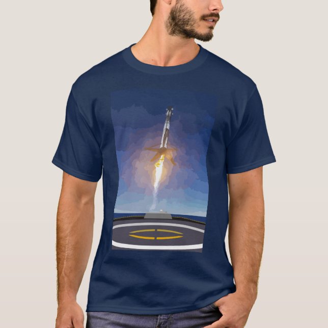 Camiseta Aterragem de ida de SpaceX Rocket no navio do (Frente)