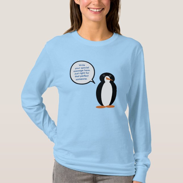 Camiseta Aterro de Aniversário Falando Sra. Penguin Persona (Frente)