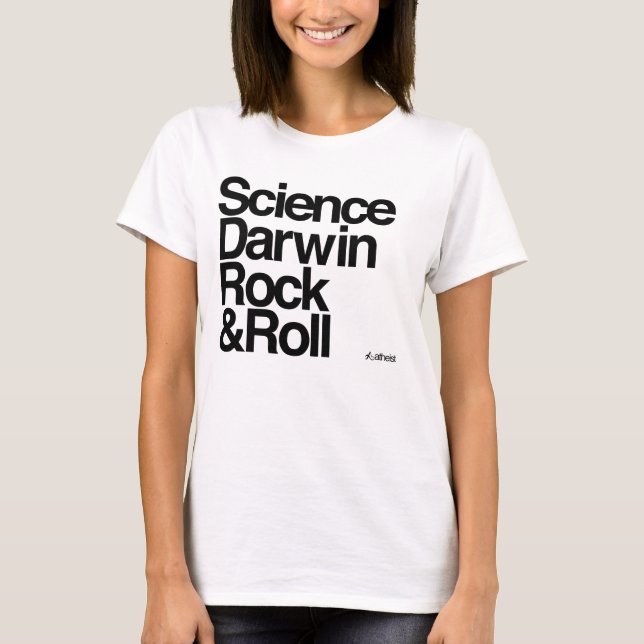Camiseta Ateu - rock and roll de darwin da ciência (Frente)