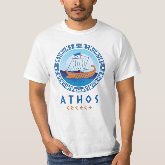 Camiseta Athos, Grécia Design de Navio Grego Masculino (Frente)
