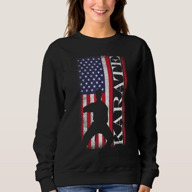 Camiseta Atileta Patriótico Americano Flag Karate (Frente)