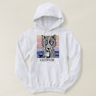 Camiseta Atitude Cat "Catitude" Pullover, Gato Engraçado Mã