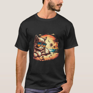 Camiseta Atitude de gato no paraíso Gato engraçado na praia
