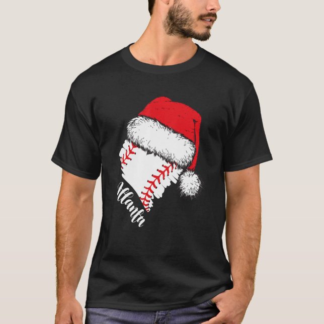 Camiseta Atlanta Baseball Heart Santa Hat Merry Christmas (Frente)