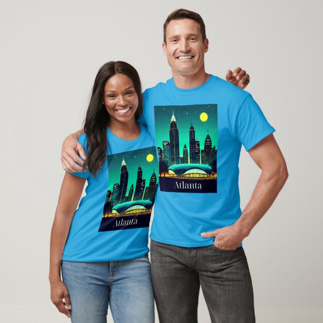 Camiseta Atlanta Skyline sob um céu noturno estrelado (Unissex)