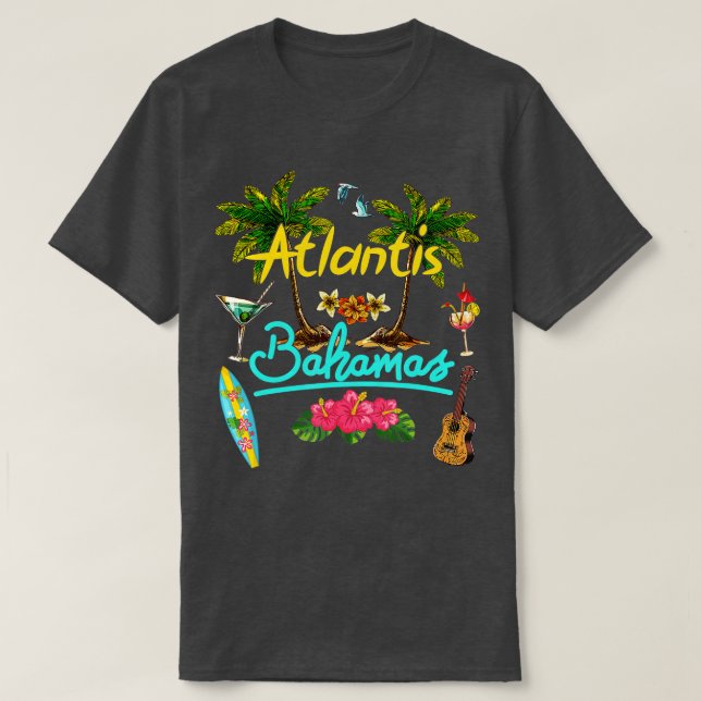 Camiseta Atlantis Bahamas Beach Summer Palm Surf Sun set Pa (Frente do Design)