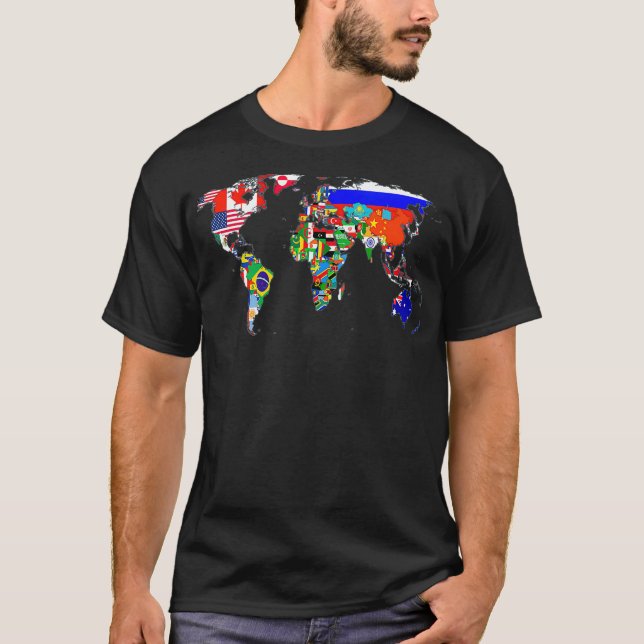 Camiseta Atlas de Sinalizador do País do Mapa Mundial  (Frente)