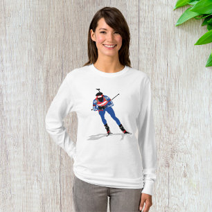 Camiseta Atleta De Biatlo Sobre Mulheres Do Skis Capa Longa