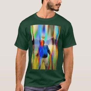 Camiseta atleta feliz adulto batendo bola com cabeça