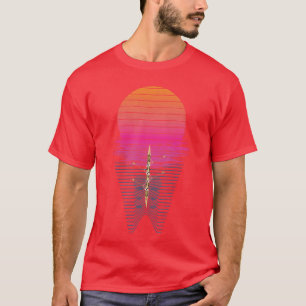 Camiseta Atleta Vaporwave Tripulação de Remo Pôr do Sol Rem