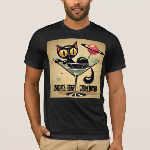 Camiseta Atomic Futuristic Space Age Black Cat Martini