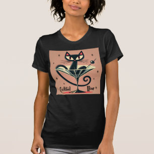 Camiseta Atomic Futuristic Space Age Black Cat Martini