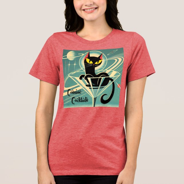 Camiseta Atomic Futuristic Space Age Black Cat Martini (Frente)
