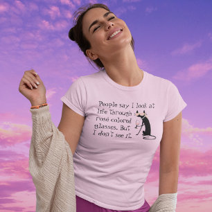 Camiseta Através de Óculos Coloridos Rosé, Gato De Canhão D