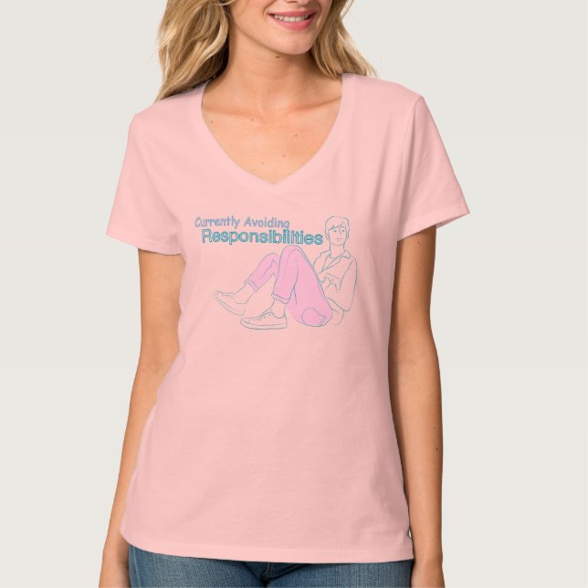 Camiseta Atualmente Evitando Responsabilidades – Mulheres D (Frente)