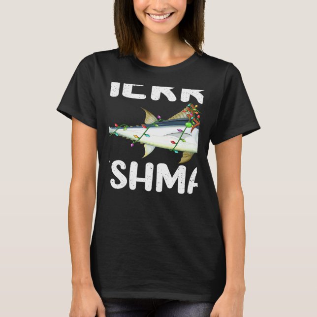 Camiseta Atum Peixe Luzes De Natal Rena Chapéu Atum Peixe C (Frente)
